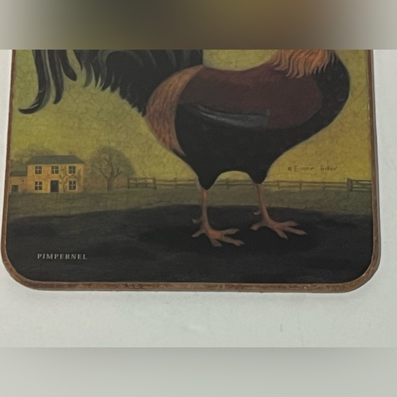 Vintage Pimpernal Set of 6 Rooster Coasters Cork Backed Chicken Farmhouse - Picture 14 of 14